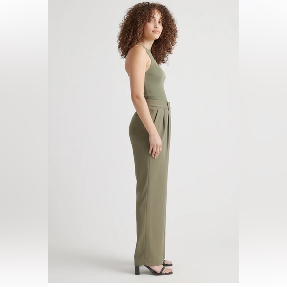 Quince Pants - NWT Quince Stretch Crepe Pleated Wide Leg Pant in Olive size Large